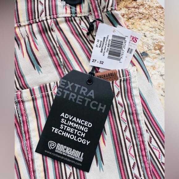 Rock & Roll Denim Bargain Button Bell High Rise Aztec Print - Picture 6 of 6